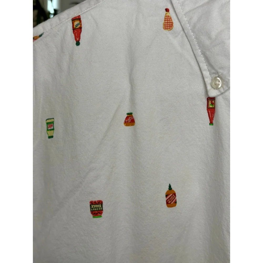 Old Navy White Condiment Print Slim Fit Casual Button Down Shirt Boys XL